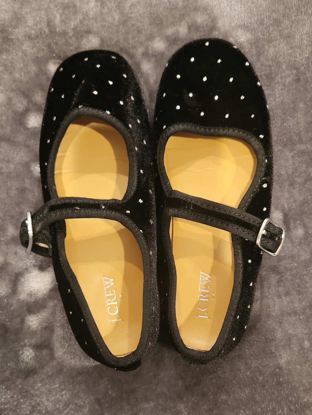 J. Crew Black Velvet Mary Jane Flats with Silver Dots